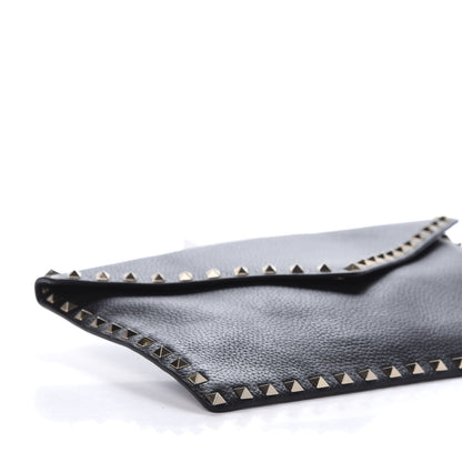 Valentino Garavani Pebbled Calfskin Large Rockstud Envelope Clutch Black 6 of 9