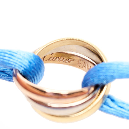 Cartier 18k Pink Yellow White Gold Trinity Adjustable Cord Bracelet Blue 5 of 5