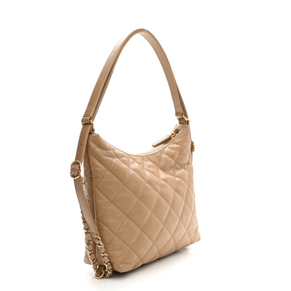 Chanel Lambskin Quilted Hobo Beige 3 of 11