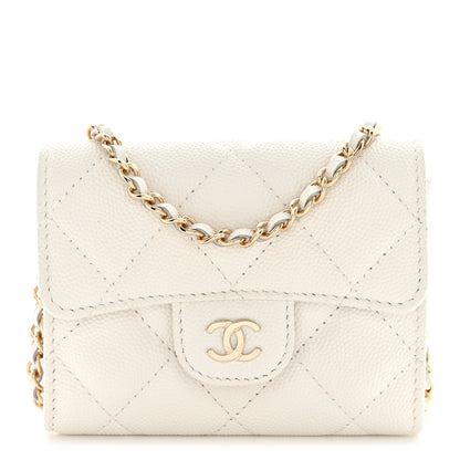 Chanel Caviar Quilted Flap Card Holder On Chain White 1 of 10