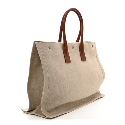 Saint Laurent Linen Calfskin Rive Gauche Tote Brown 3 of 11