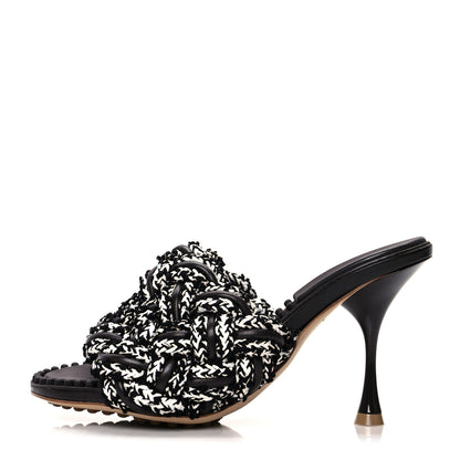 Bottega Veneta Lambskin Fabric Weave Intrecciato Dot Sandals 36.5 Black White 1 of 7