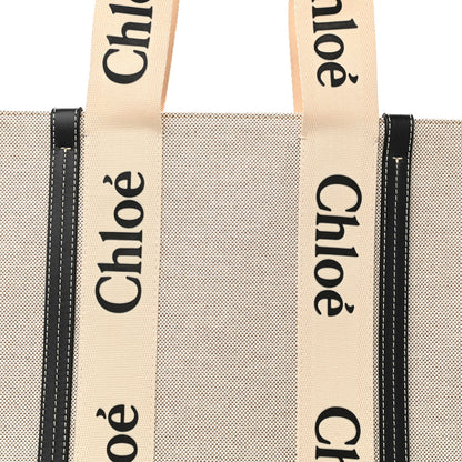 Chloe Cotton Calfskin Large Woody Ribbon Tote White Black 7 of 10