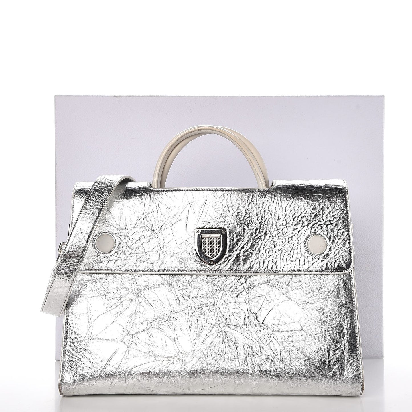 Metallic Calfskin Large Diorever Flap Silver