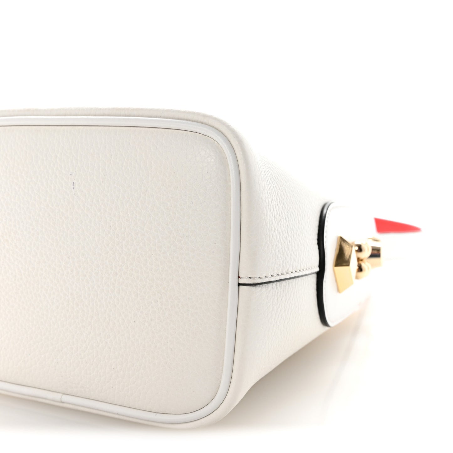 Grained Calfskin Mini Carasky Bucket Bag White
