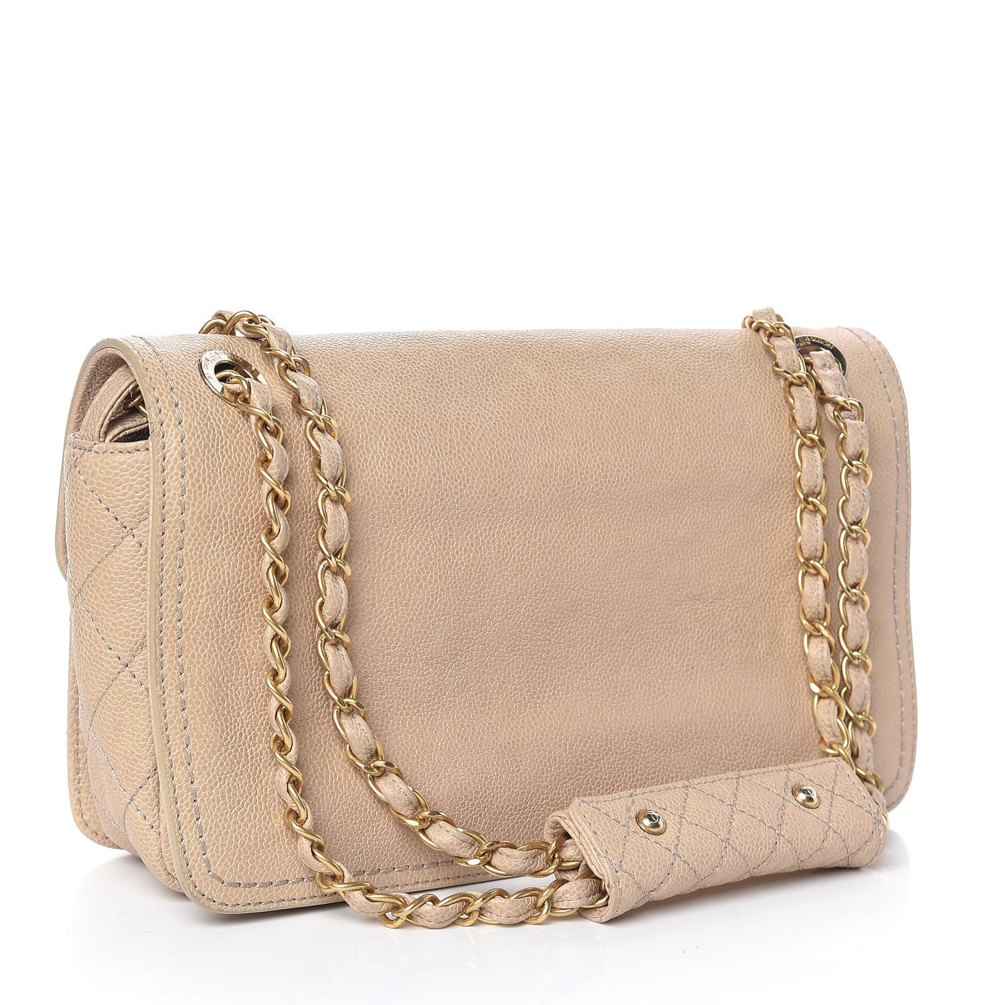Caviar Quilted Medium Mademoiselle Flap Beige