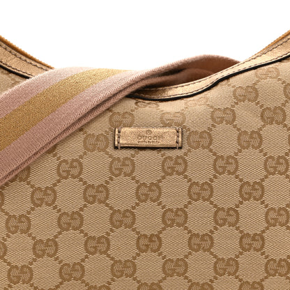 Gucci Monogram Web Medium Half Moon Hobo Gold Pink 8 of 10