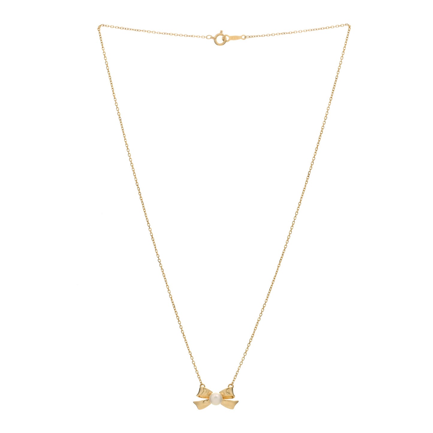 18K Yellow Gold Pearl 5mm Bow Pendant Necklace