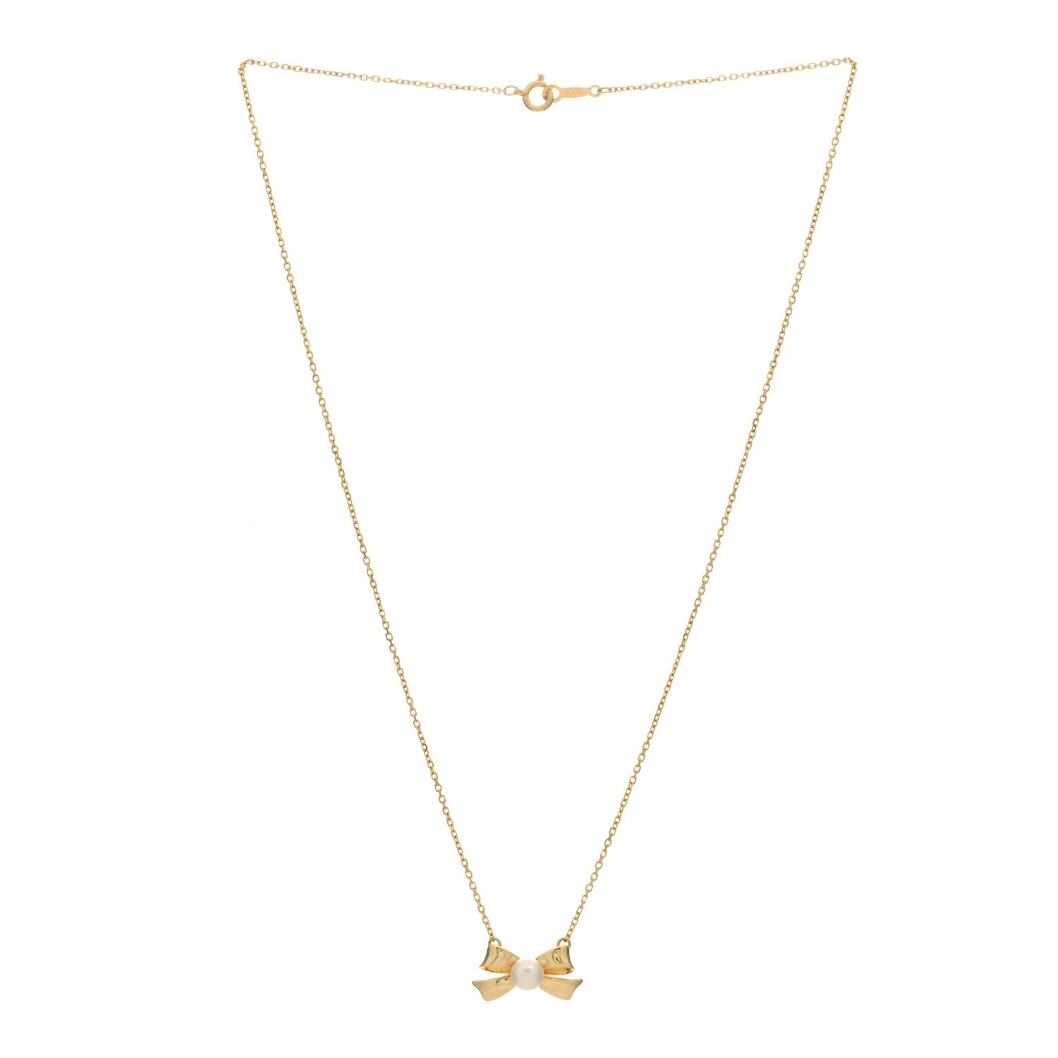 Mikimoto 18K Yellow Gold Pearl 5mm Bow Pendant Necklace 2 of 3