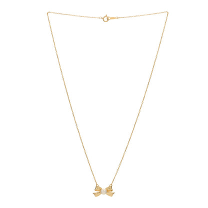 Mikimoto 18K Yellow Gold Pearl 5mm Bow Pendant Necklace 2 of 3