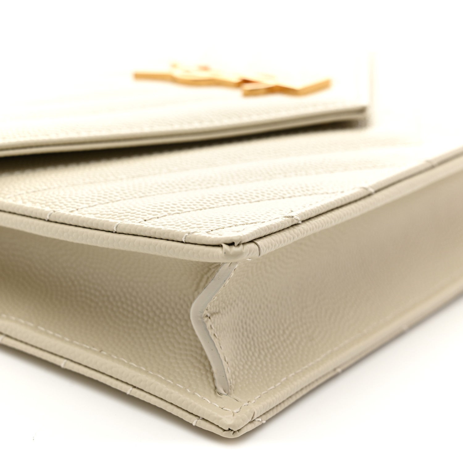 Saint Laurent Grain De Poudre Matelasse Chevron Monogram Envelope Chain Wallet Crema Soft 9 of 11