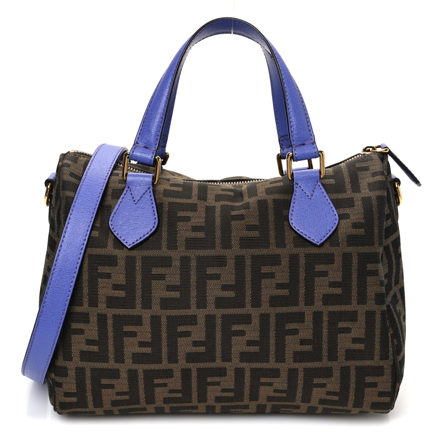 Fendi Zucca Vitello Elite Small Boston Tobacco Viola Cassis 1 of 10