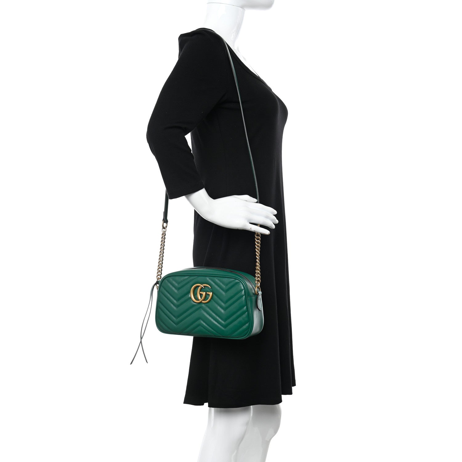 Gucci Calfskin Matelasse Small GG Marmont Chain Shoulder Bag Emerald Green 2 of 10