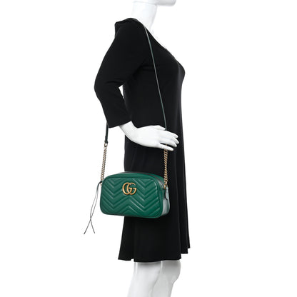 Gucci Calfskin Matelasse Small GG Marmont Chain Shoulder Bag Emerald Green 2 of 10