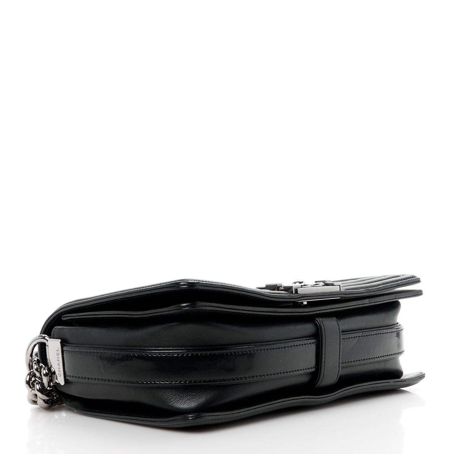 Calfskin Patent Braided Medium Boy Flap Black