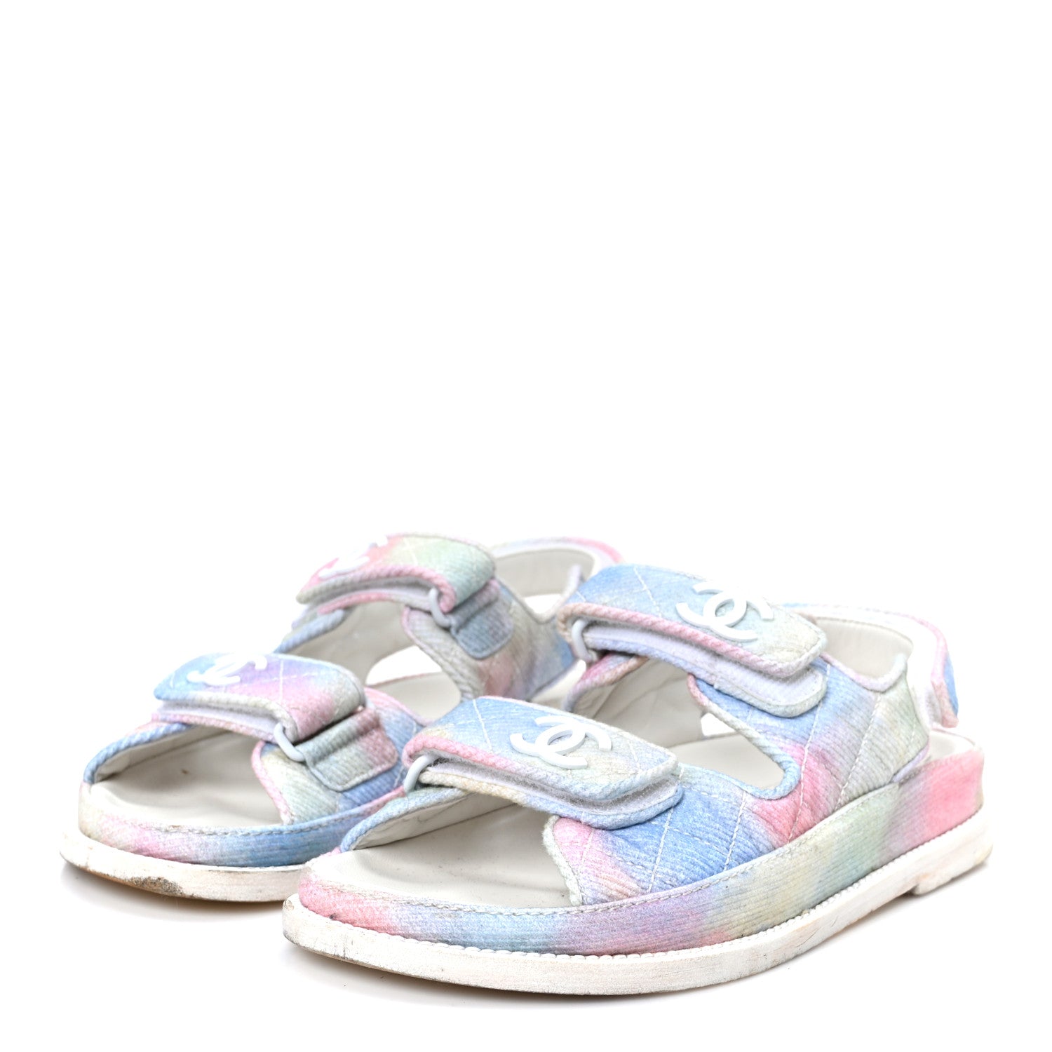 Chanel Printed Fabric Quilted Dad Sandals 36 Green Pink Blue 4 of 11
