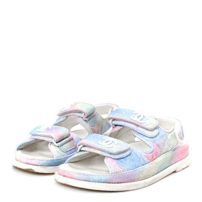 Chanel Printed Fabric Quilted Dad Sandals 36 Green Pink Blue 4 of 11