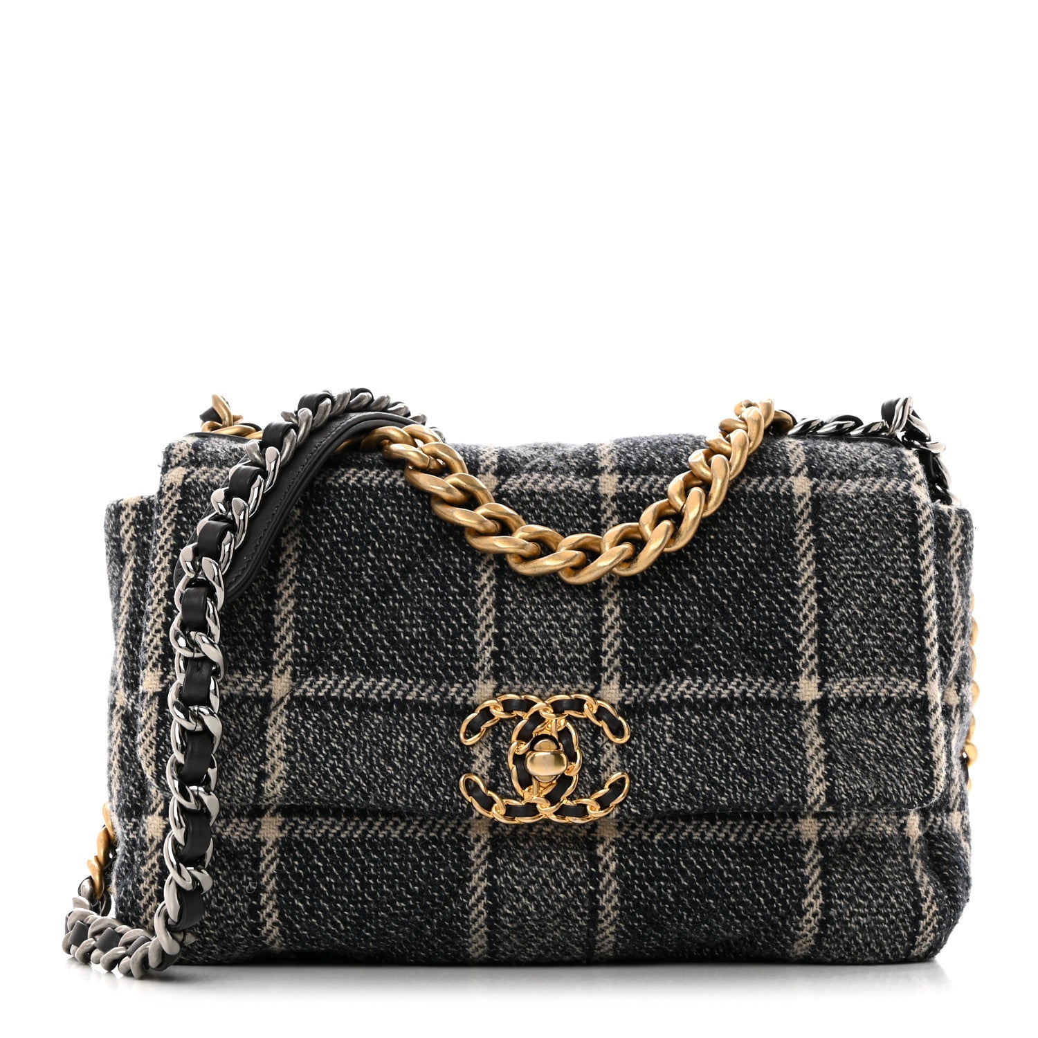 Chanel Tweed Quilted Medium Chanel 19 Flap Grey Navy 1 of 10
