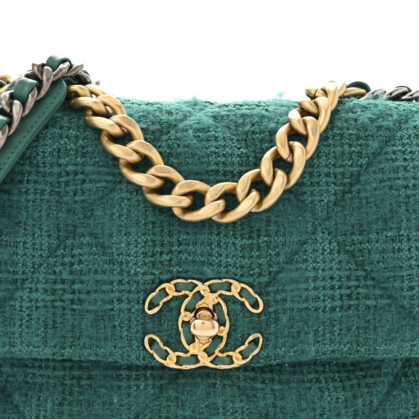 Tweed Quilted Medium Chanel 19 Flap Green