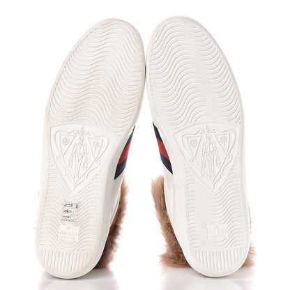 Gucci Calfskin Wool Web Bee Embroidered Mens Ace High Top Sneakers 9 White 5 of 11