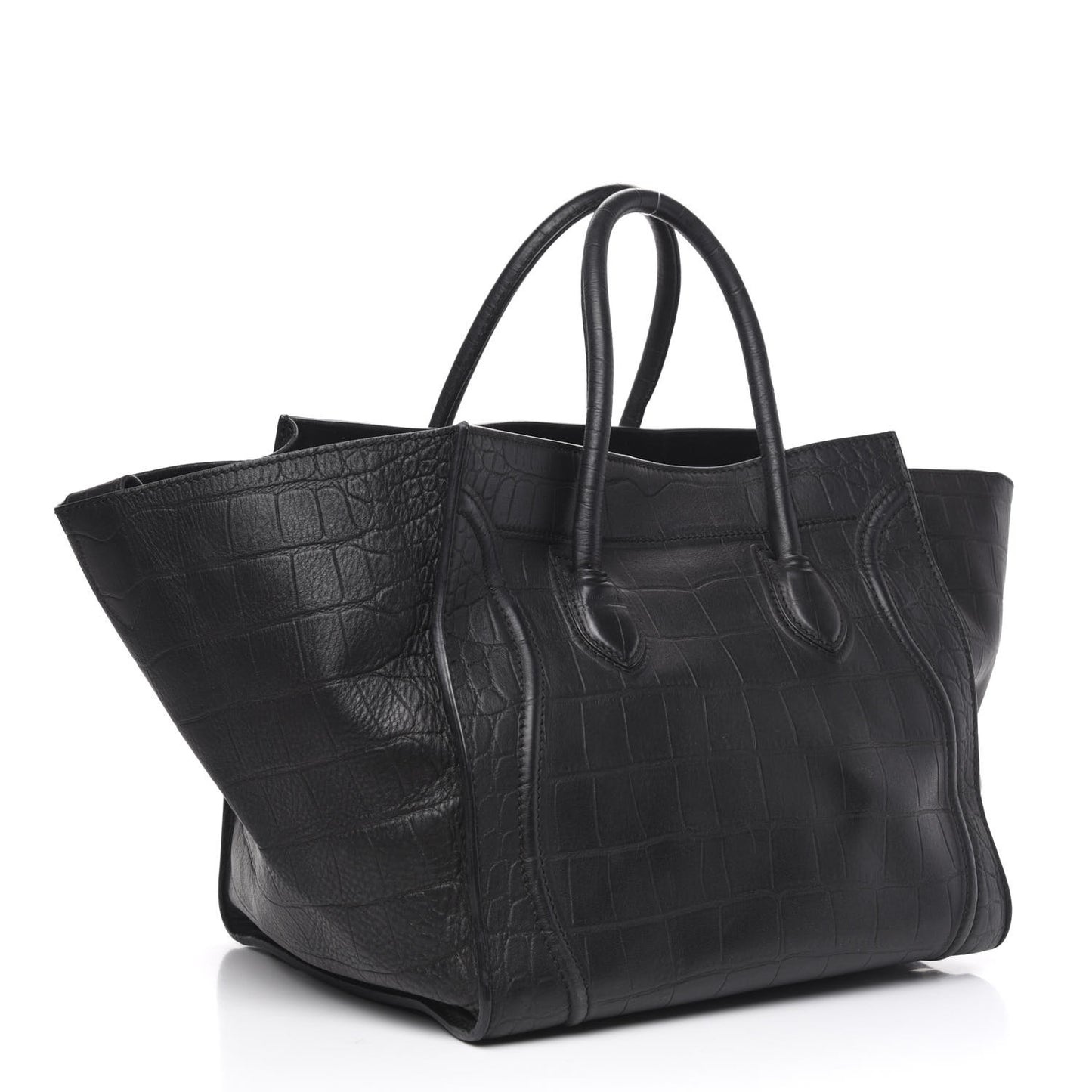 Crocodile Embossed Calfskin Medium Phantom Luggage Black