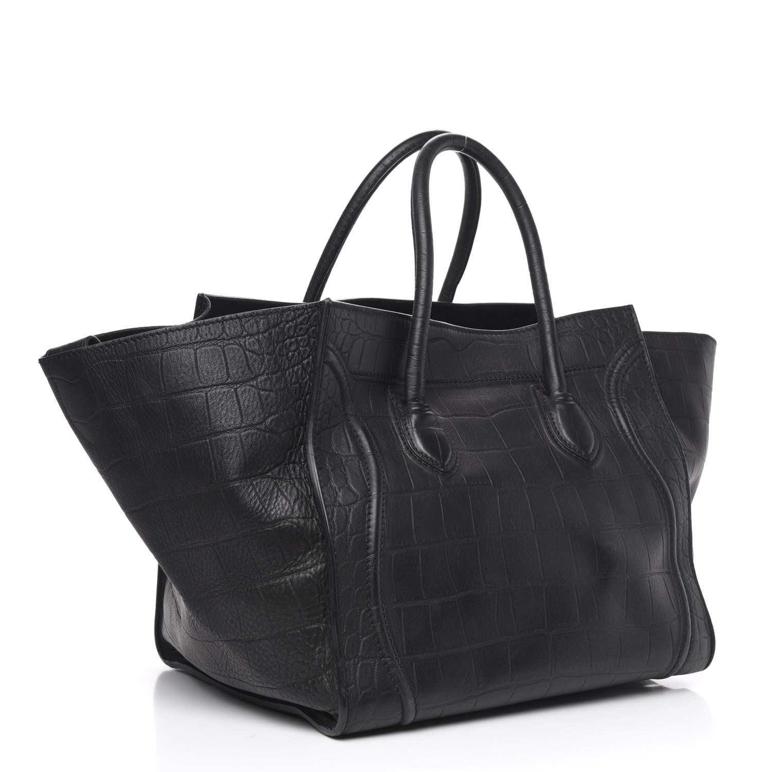 Celine Crocodile Embossed Calfskin Medium Phantom Luggage Black 3 of 14
