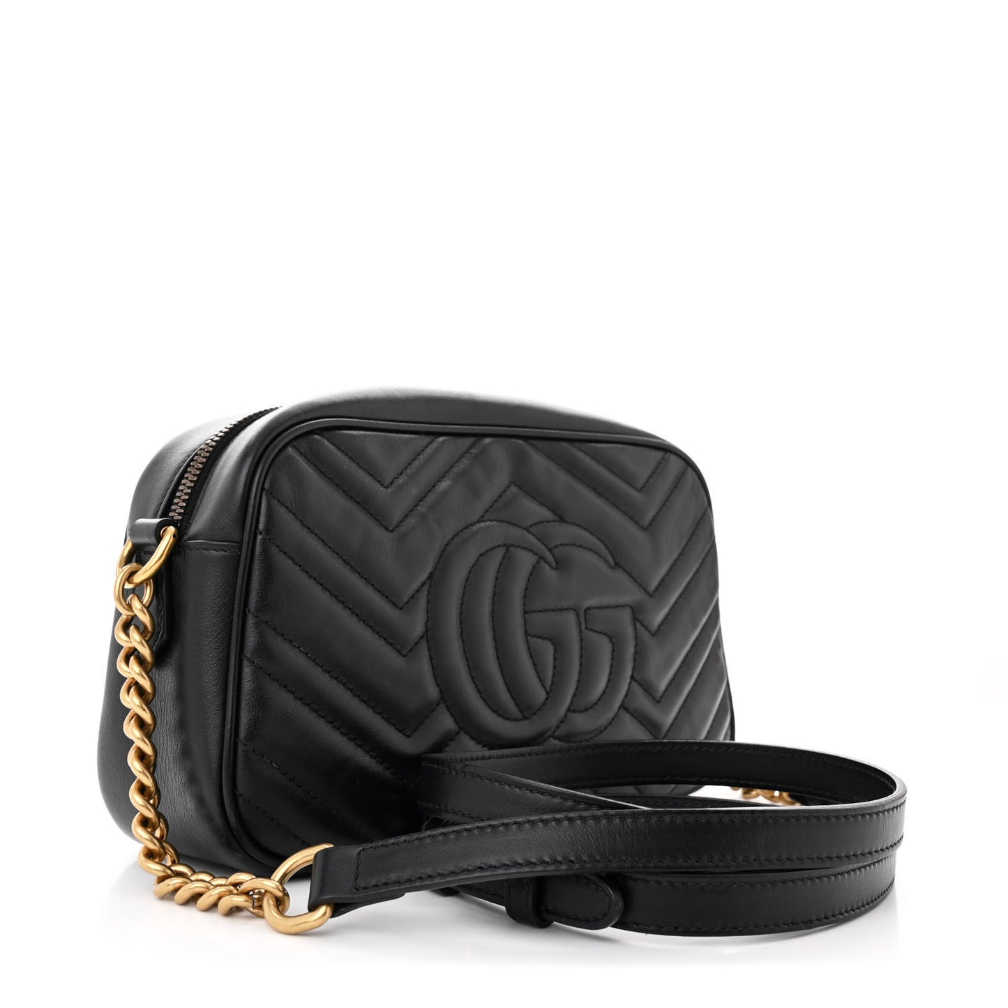 Calfskin Matelasse Small GG Marmont Chain Shoulder Bag Black