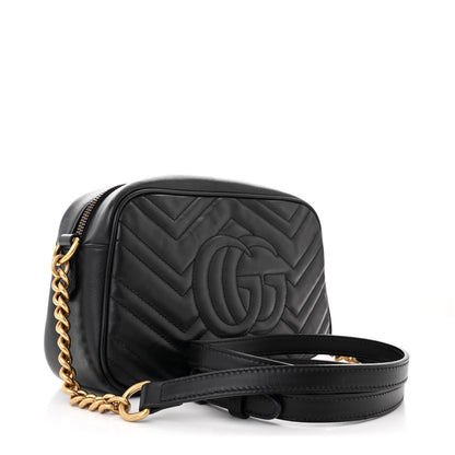 Gucci Calfskin Matelasse Small GG Marmont Chain Shoulder Bag Black 3 of 11