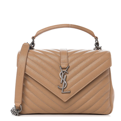 Saint Laurent Sheepskin Matelasse Chevron Monogram Medium College Bag Taupe 1 of 9