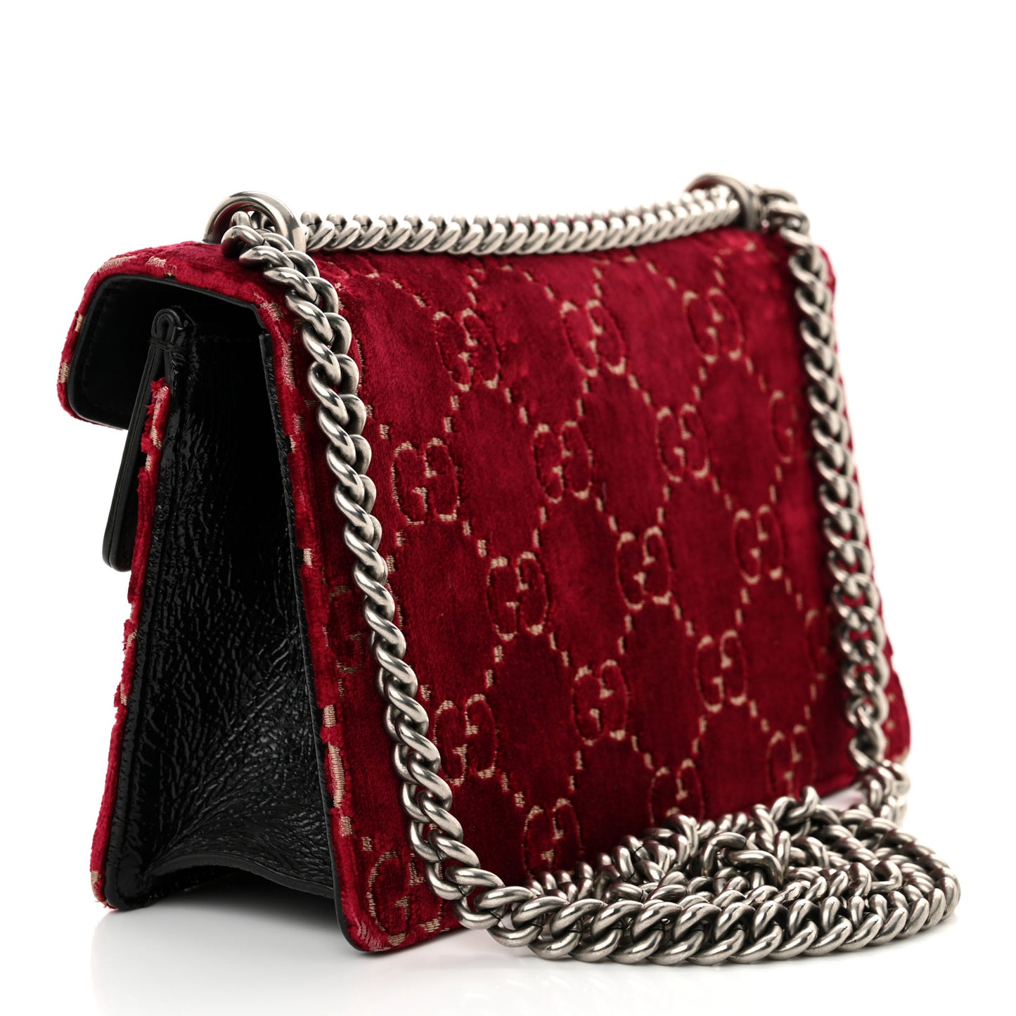 Velvet Skipper Crystal GG Monogram Small Dionysus Shoulder Bag Red Cipria Black Black Diamond