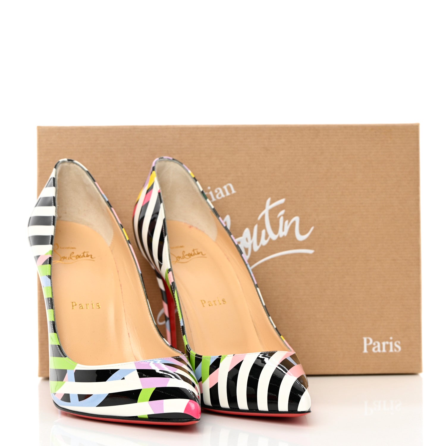 Christian Louboutin Patent Cinestripes Pigalle Follies 100 Pumps 38.5 Multi 15 of 16