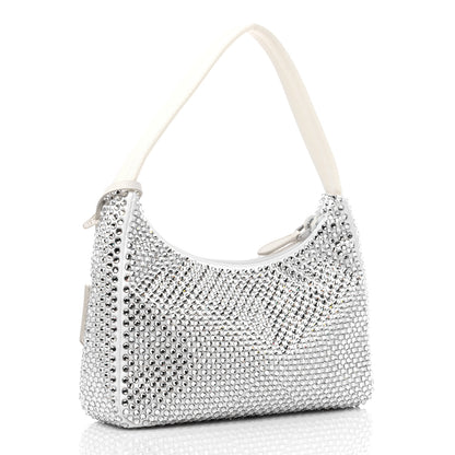 Prada Satin Crystal Mini Re-Edition 2000 Bag White 3 of 8