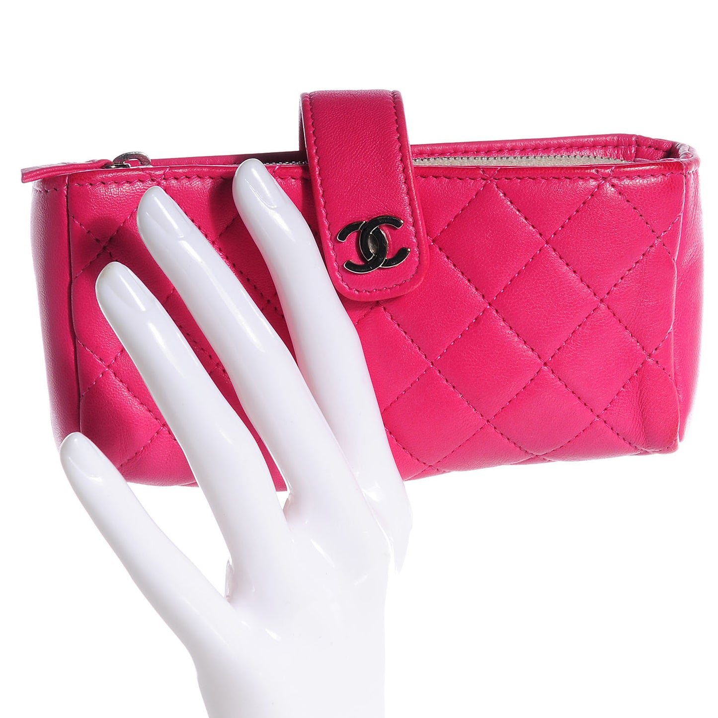 Lambskin Quilted Mini Phone Holder Clutch Dark Pink