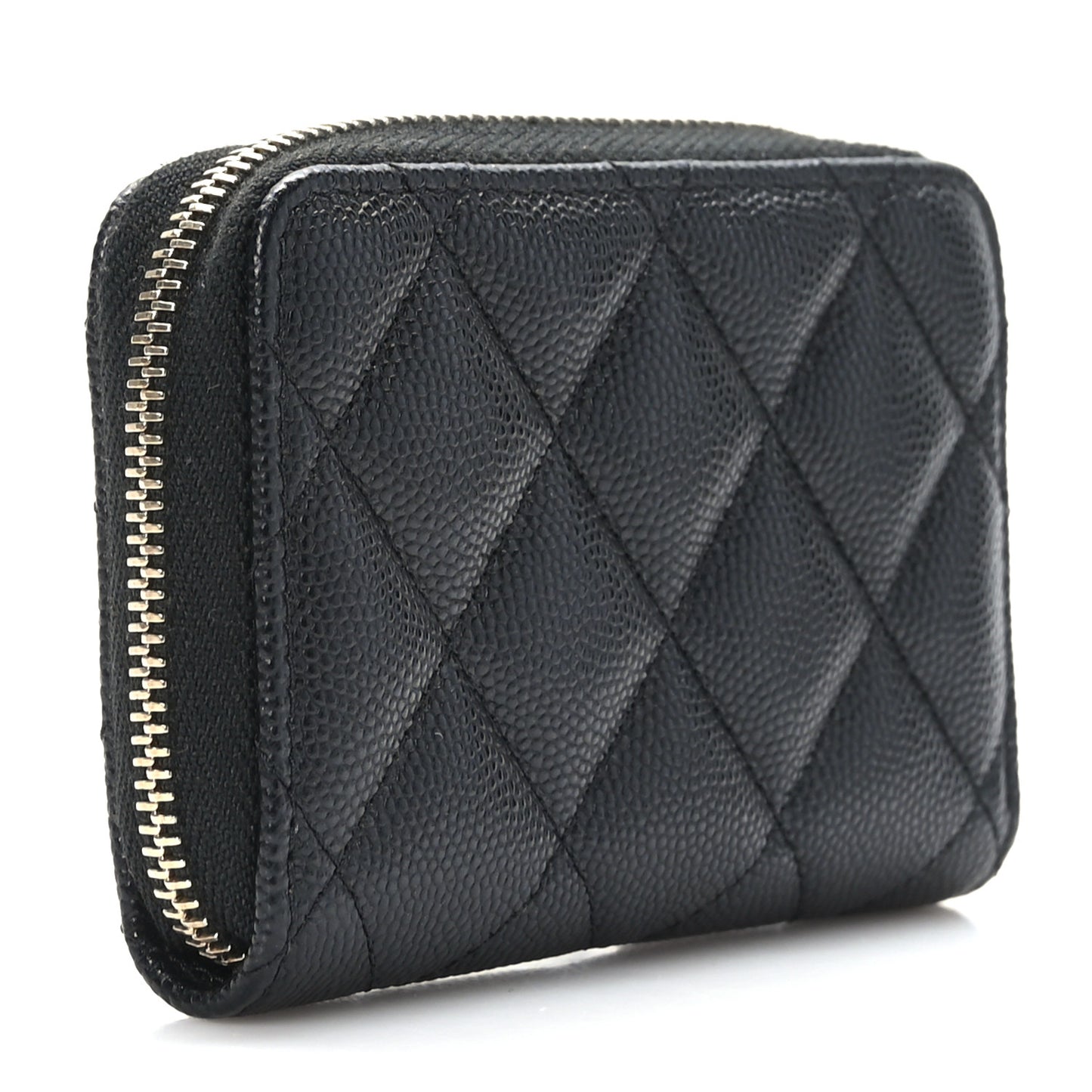 Caviar Quilted Perforated CC Zip Coin Purse Black
