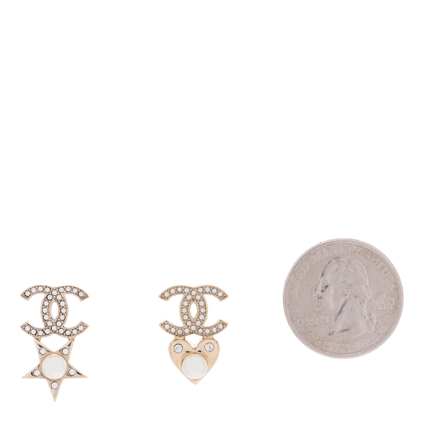 Crystal Pearl Charming Winter CC Star Heart Earrings Gold