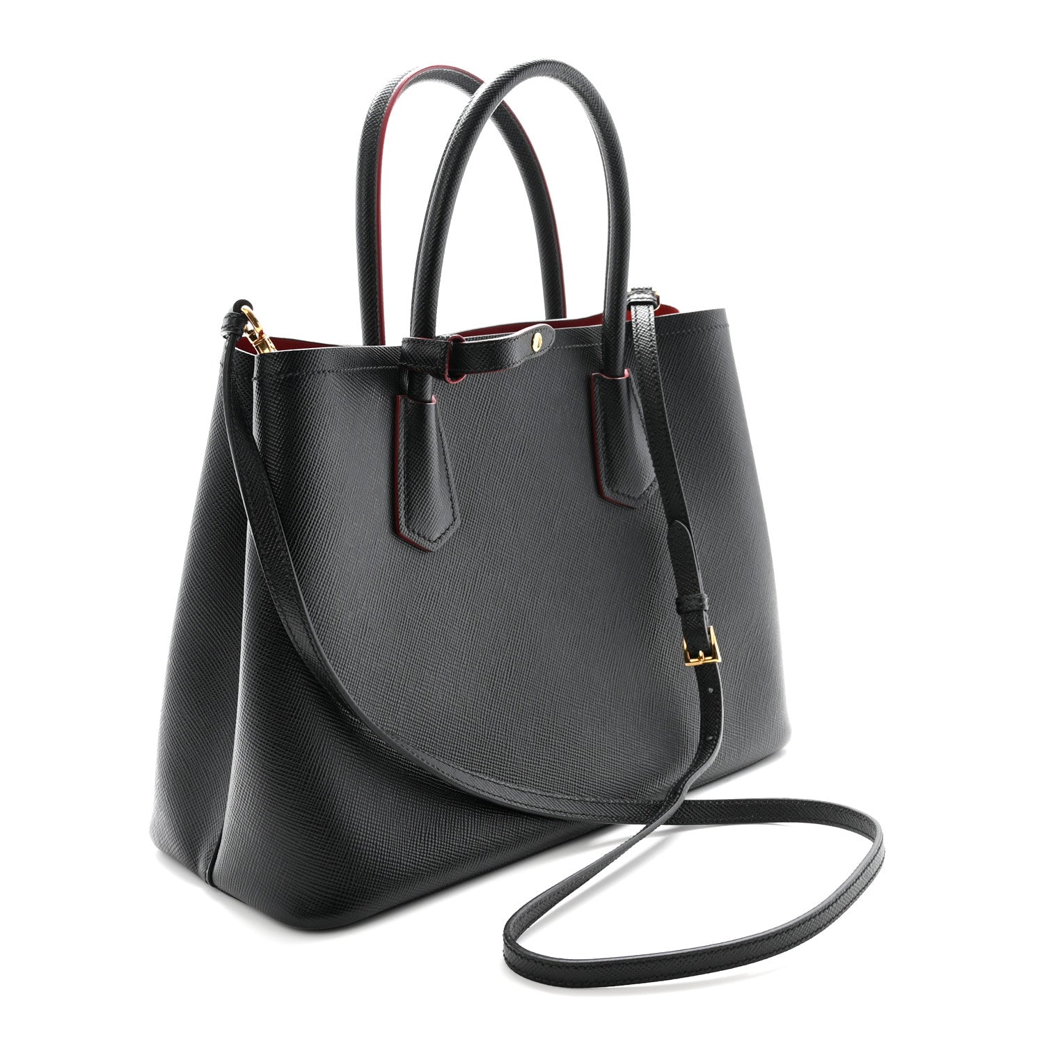 Prada Saffiano Cuir Medium Double Bag Black Fuoco 1889421