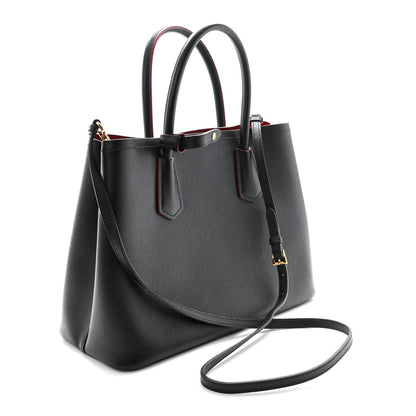 Prada Saffiano Cuir Medium Double Bag Black Fuoco 3 of 9