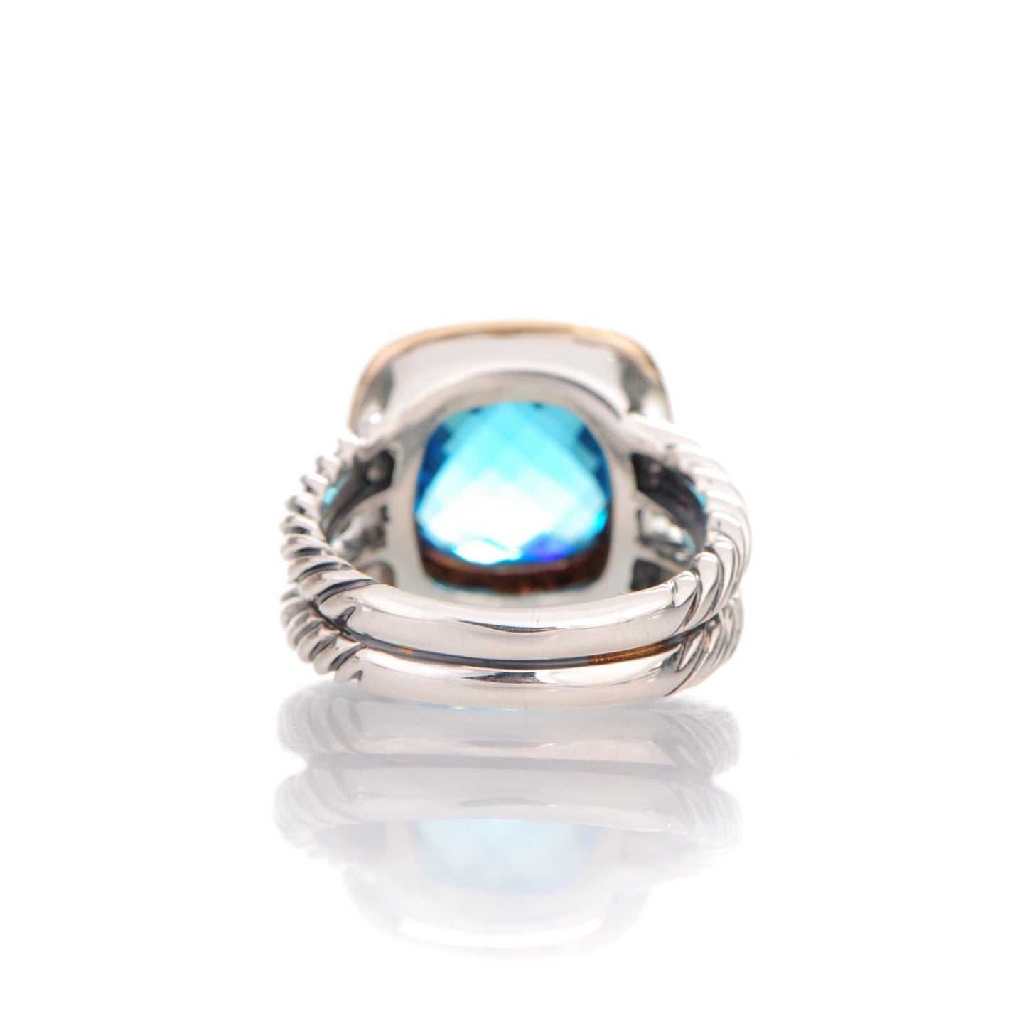 Sterling Silver 18K Yellow Gold Diamond Blue Topaz 11mm Albion Ring 53 6.5