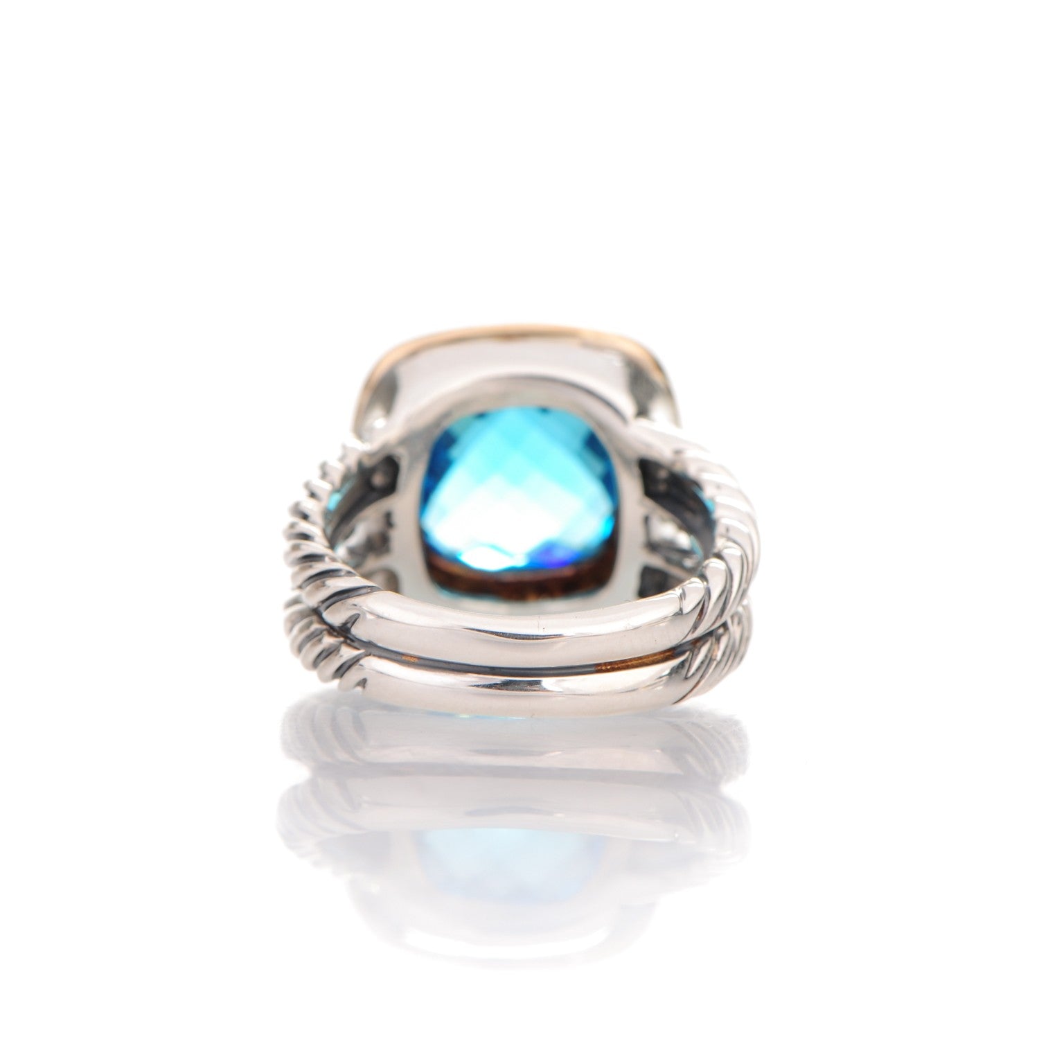 David Yurman Sterling Silver 18K Yellow Gold Diamond Blue Topaz 11mm Albion Ring 53 6.5 4 of 8