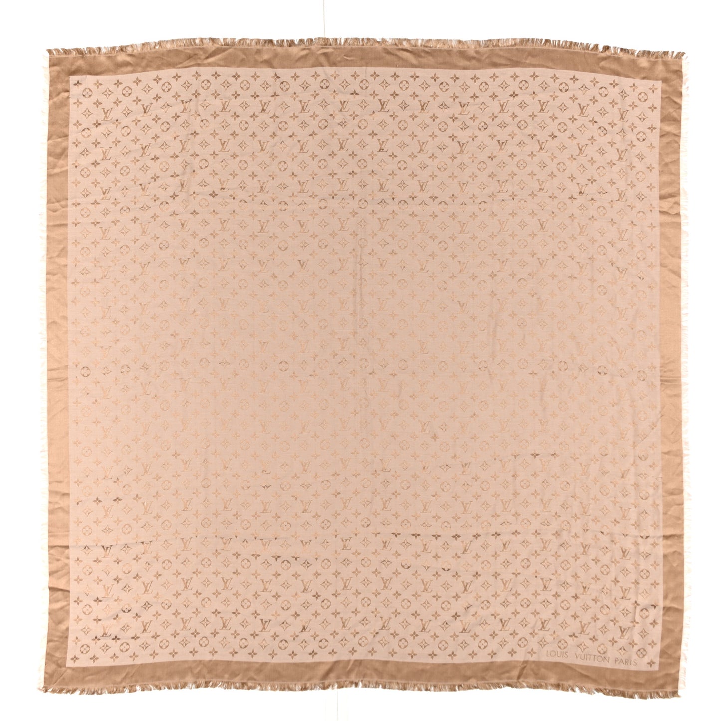 Silk Wool Monogram Denim Shawl  Beige Rose
