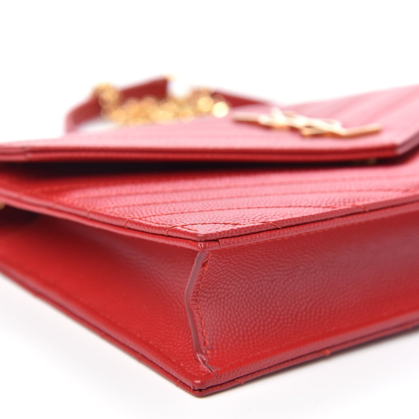 Grain De Poudre Matelasse Chevron Monogram Envelope Chain Wallet New Red