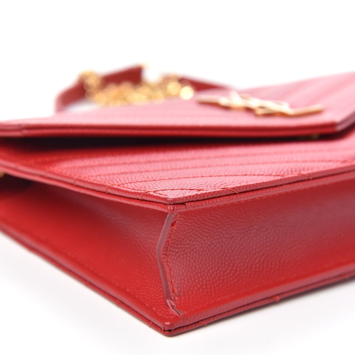Saint Laurent Grain De Poudre Matelasse Chevron Monogram Envelope Chain Wallet New Red 7 of 10