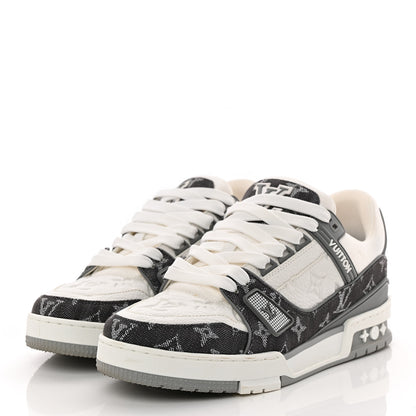 Louis Vuitton Calfskin Embossed Monogram Denim Mens LV Trainer Sneakers 5.5 Grey 3 of 14