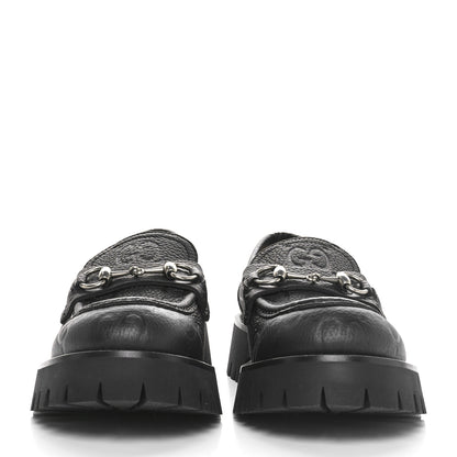 Gucci Piuma Calfskin Embossed Womens Platform Lug Sole Loafers 39 Black 2 of 7