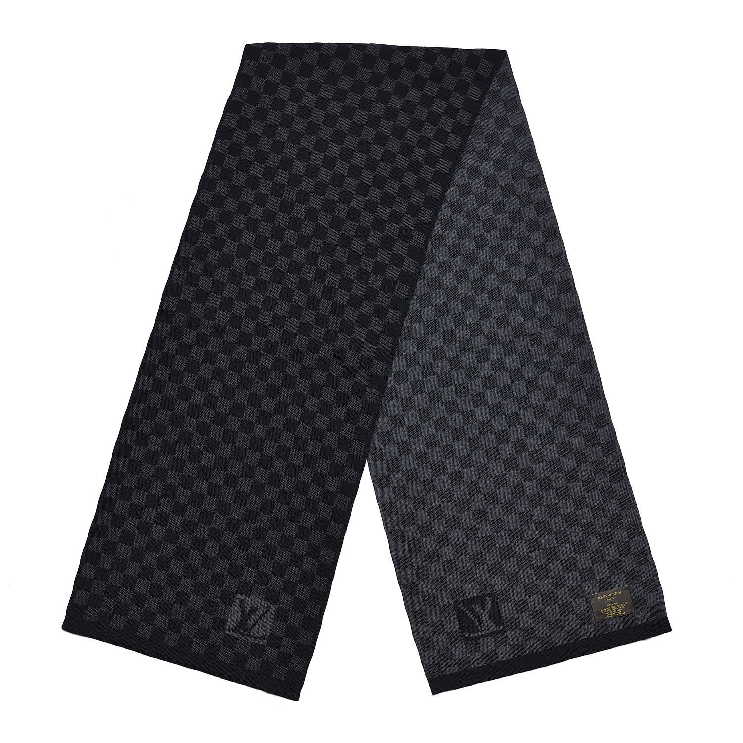 Louis Vuitton Wool Petit Damier Graphite Scarf Black 3 of 4