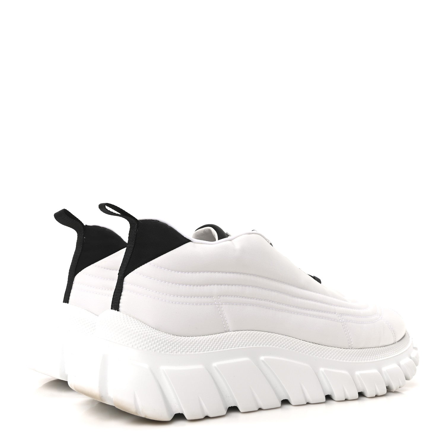 Prada Re-Nylon Gabardine Rubber Logo Quilted Womens 50mm Low Top Sneakers 37.5 White Black 5 of 9