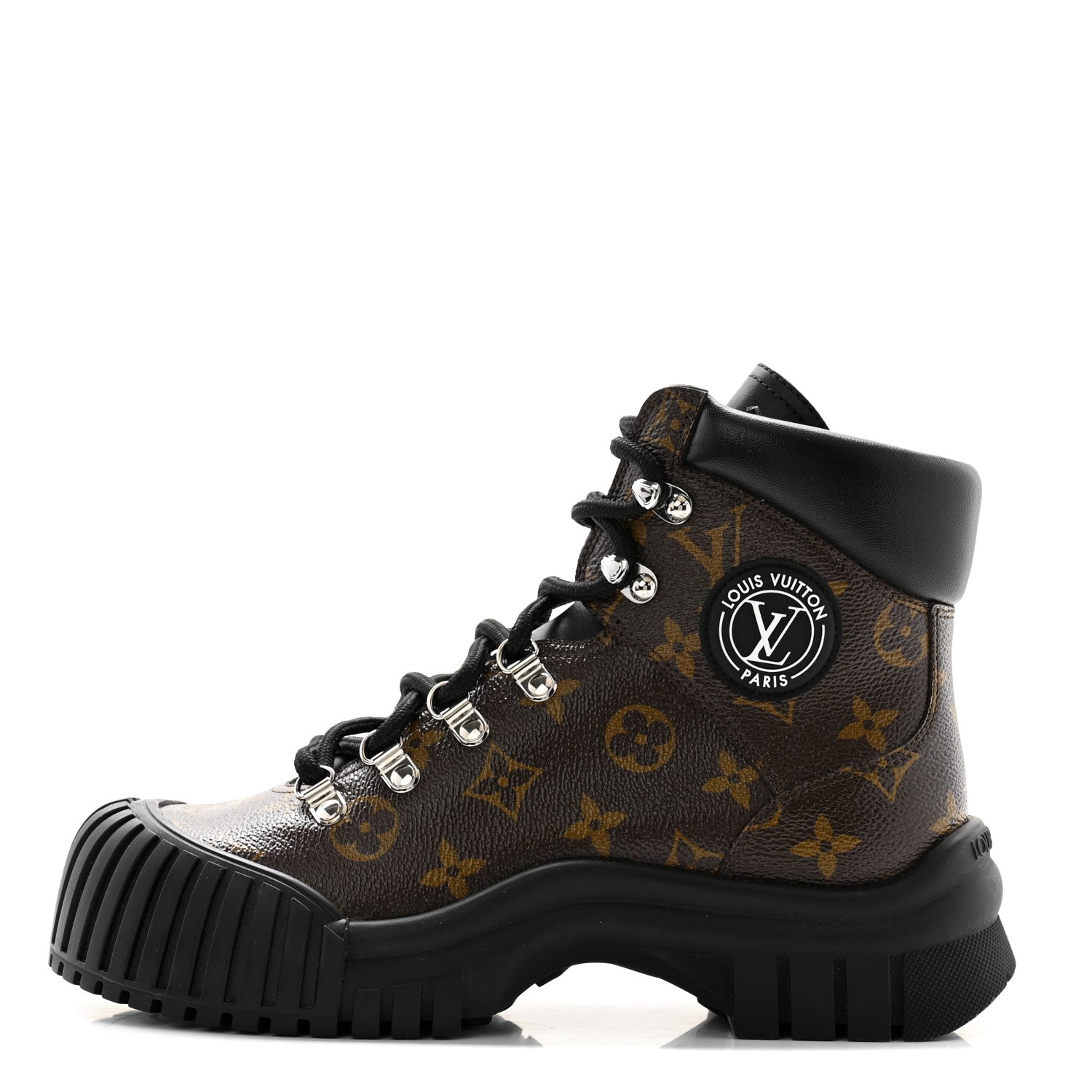 Louis Vuitton Calfskin Patent Monogram Ruby Flat Ranger Boots 37 Black 1 of 8
