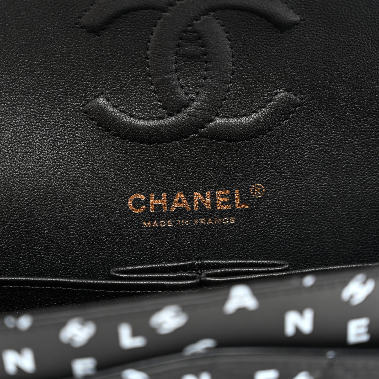 Lambskin Quilted Logo CC Printed Small Double Flap Black White
