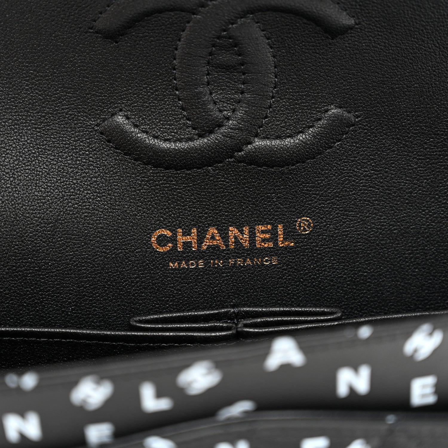Chanel Lambskin Quilted Logo CC Printed Small Double Flap Black White 7 of 11