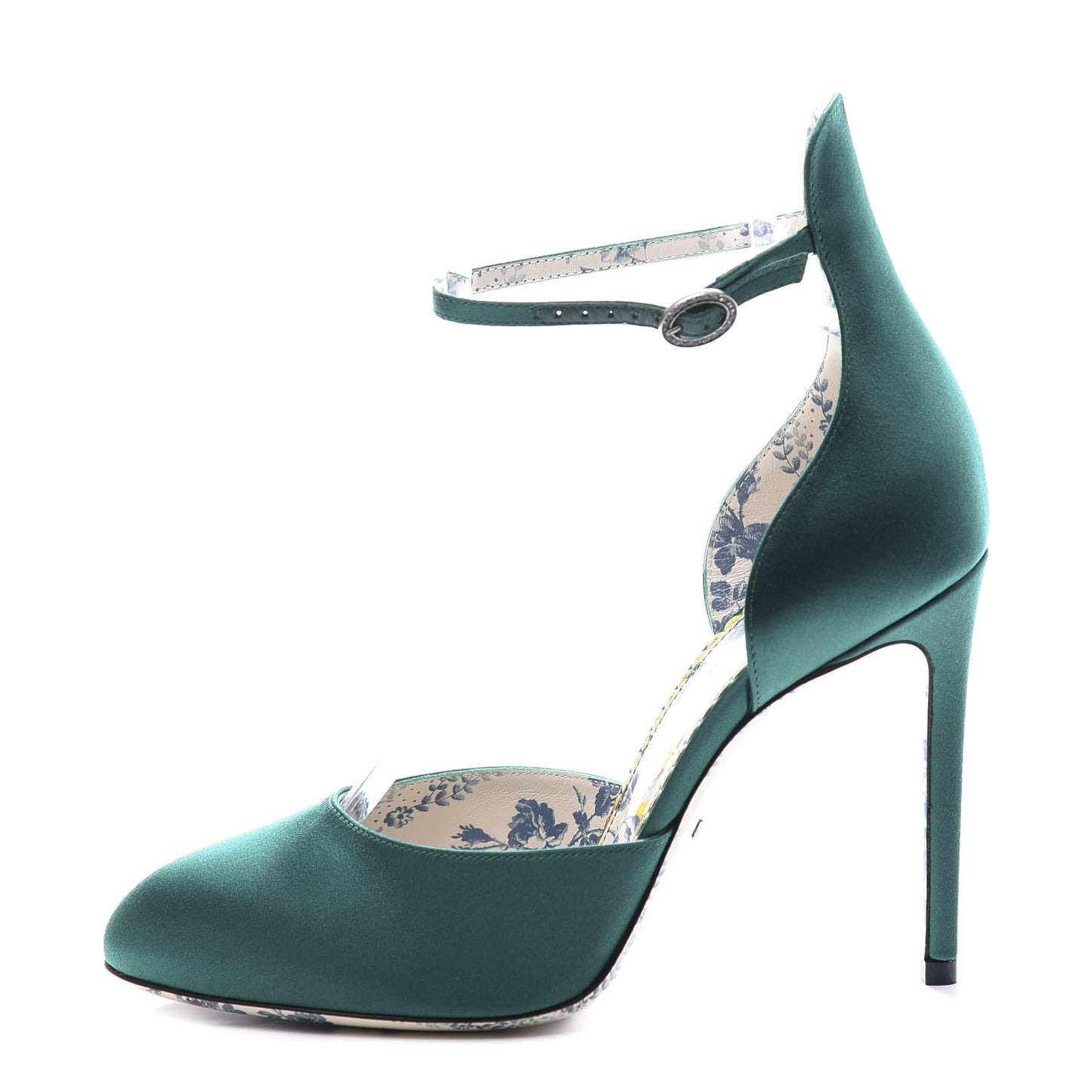 Satin Daisy Ankle Strap d'Orsay 105 Pumps 38.5 Emerald Green